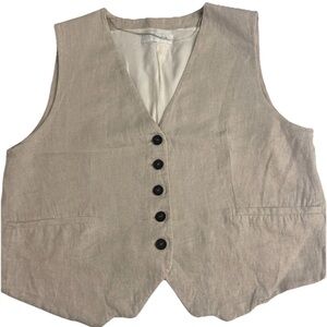 Zara Women's Beige Linen Blend Button-Up Vest Size XL